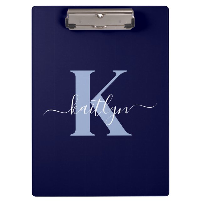 Porte-bloc Monogramme Moderne en Écriture Manuscrite Bleu Nui (Devant)