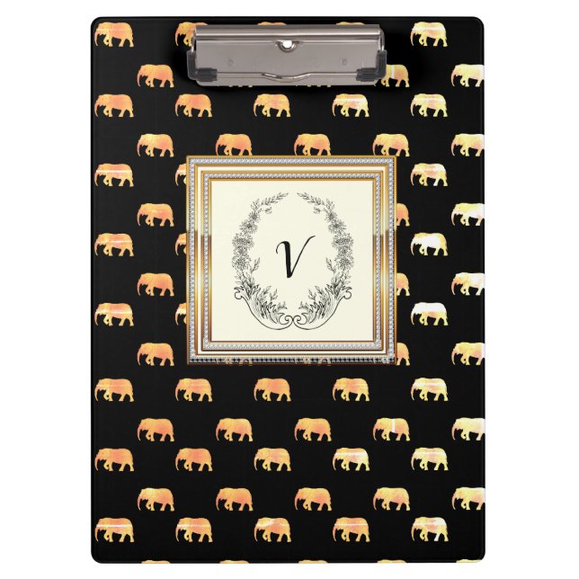 Porte-bloc Monogramme moderne Motif Black Gold (Devant)