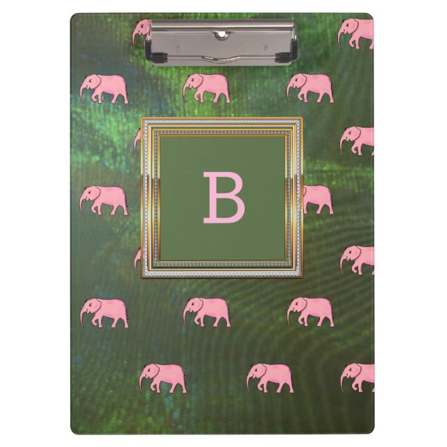 Porte-bloc Monogramme Moderne Motif élégant Eléphants Vert (Devant)