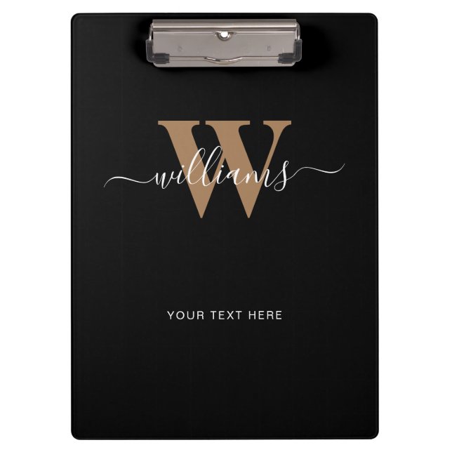 Porte-bloc Monogramme moderne Noir Script Nom initial (Devant)