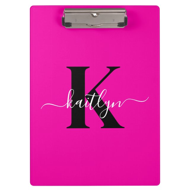 Porte-bloc Monogramme moderne rose noir écriture script (Devant)