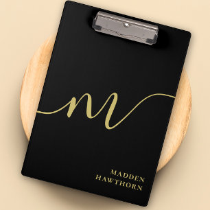 Porte-bloc Monogramme moderne Script Calligraphie Black Gold