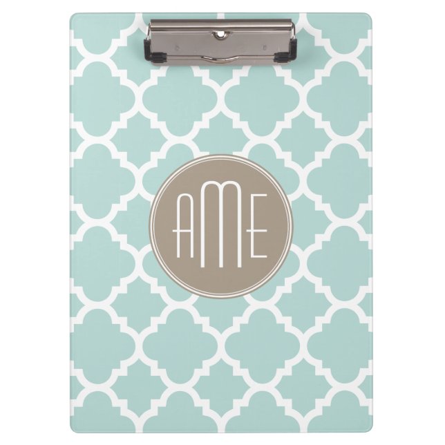 Porte-bloc Monogramme Motif Pastel Mint et Tan Quatrefoil (Devant)