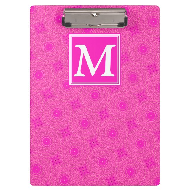 Porte-bloc Monogramme motif rose chaud cercles (Devant)