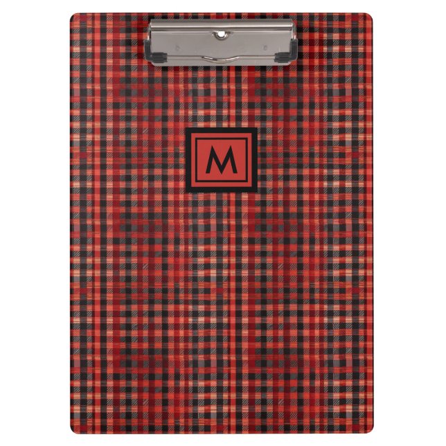 Porte-bloc Monogramme Motif Tartan Rouge Et Noir Moderne (Devant)