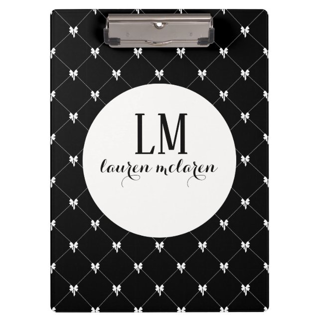 Porte-bloc Monogramme Noir & Blanc à Nœud (Devant)