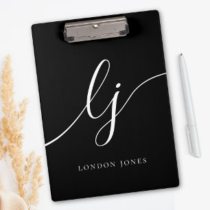 Porte-bloc Monogramme Noir Blanc Initiales Script Professionn