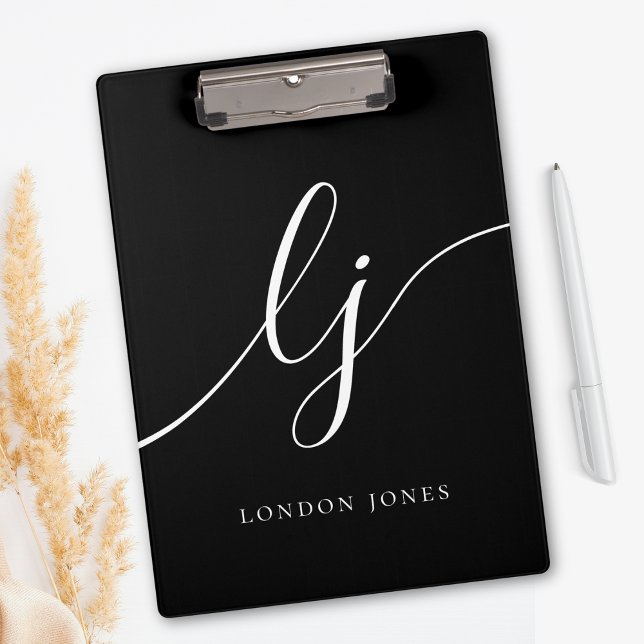 Porte-bloc Monogramme Noir Blanc Initiales Script Professionn (Créateur téléchargé)