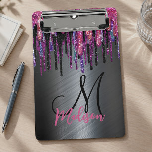 Porte-bloc monogramme noir chic avec gouttes de ro