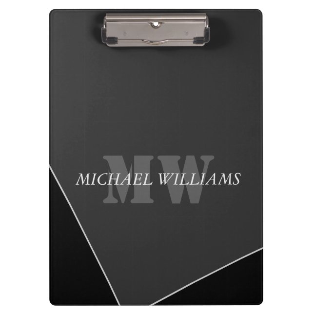 Porte-bloc Monogramme noir gris artistique moderne (Devant)