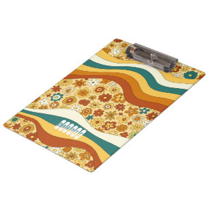 Porte-bloc Monogramme Nom Enfant Fleur Rayure Rétro Groovy