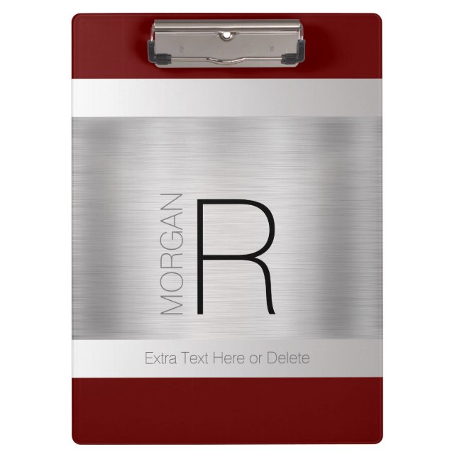 Porte-bloc Monogramme & Nom Noir Gris Rouge Profond Argent Br (Devant)