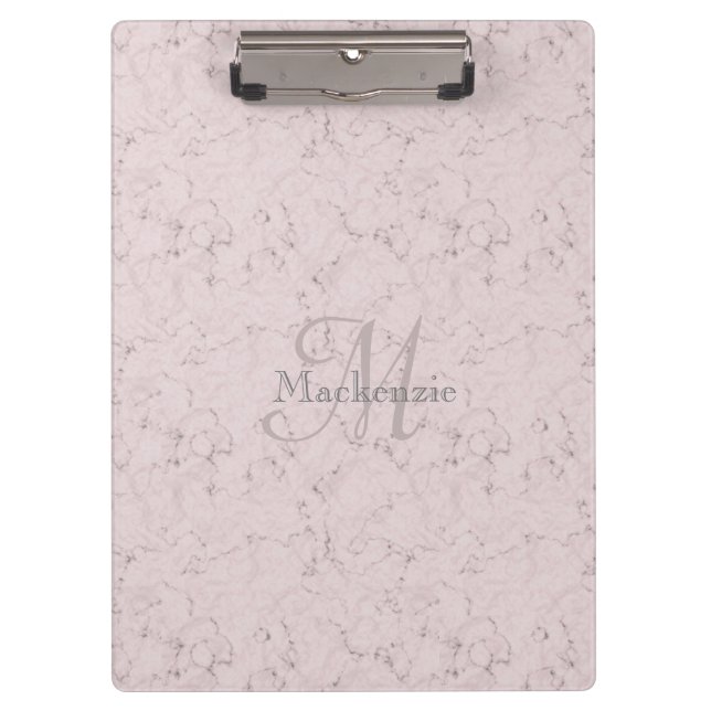Porte-bloc Monogramme Nom personnalisé Design en marbre rose  (Devant)