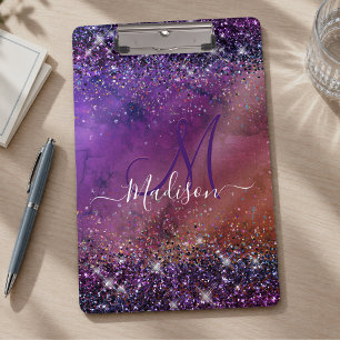 Porte-bloc Monogramme pailleté en métal brossé iridescent vio
