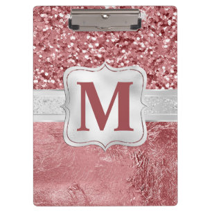 Porte-bloc Monogramme pailleté et feuille rose glamour