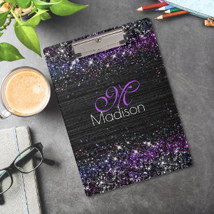 Porte-bloc Monogramme pailleté métal brossé noir violet