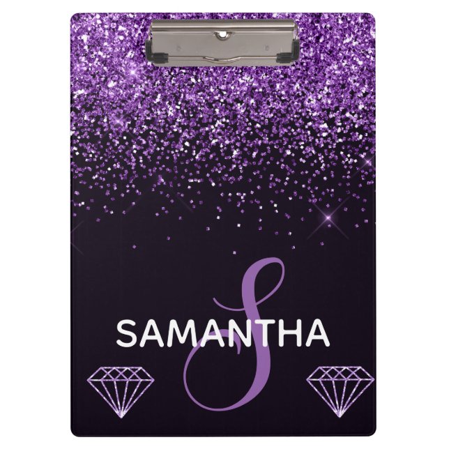 Porte-bloc Monogramme Pailleté Violet & Diamants (Devant)