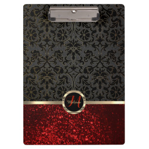 Porte-bloc Monogramme Parties scintillant rouge et design flo