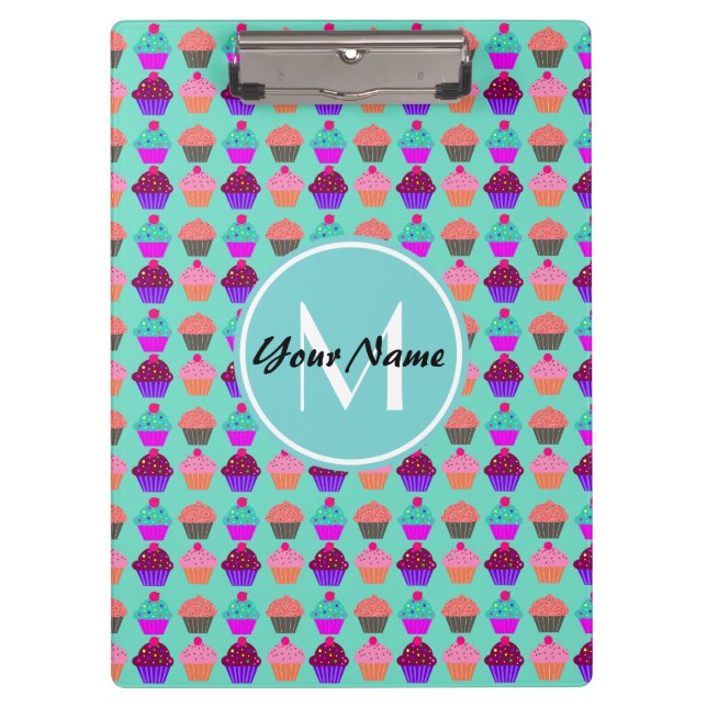 Porte-bloc Monogramme personnalisé Aqua Cupcake (Devant)