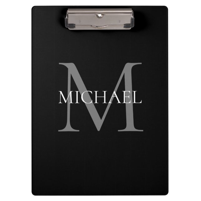 Porte-bloc Monogramme personnalisé et nom noir (Devant)
