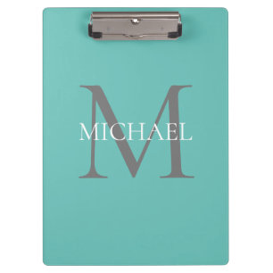 Porte-bloc Monogramme personnalisé et nom Turquoise clair