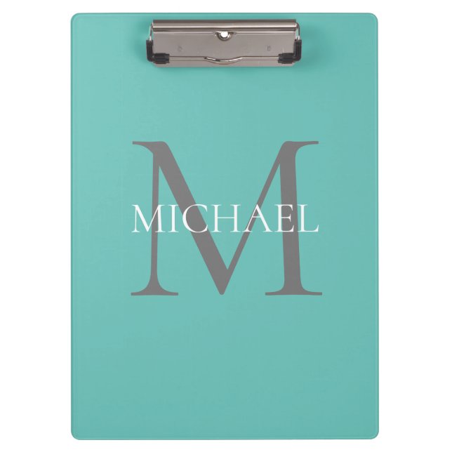 Porte-bloc Monogramme personnalisé et nom Turquoise clair (Devant)