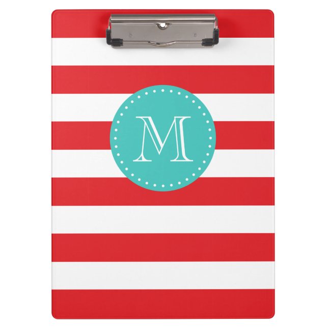 Porte-bloc Monogramme personnalisé Gras rouge et turquoise (Devant)