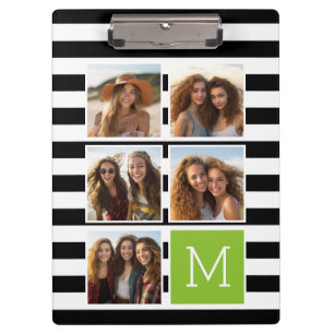 Porte-bloc Monogramme Personnalisé Lime Noir Striped Photo C