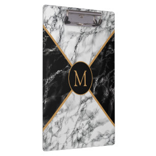 Porte-bloc Monogramme Porte - bloc avec marbre blanc noir