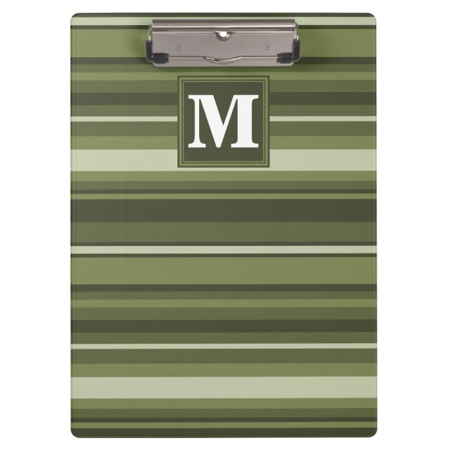 Porte-bloc Monogramme rayures vert olive (Devant)