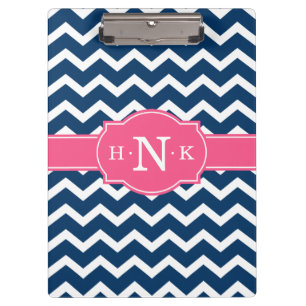 Porte-bloc Monogramme rose Chevron Bleu Fille