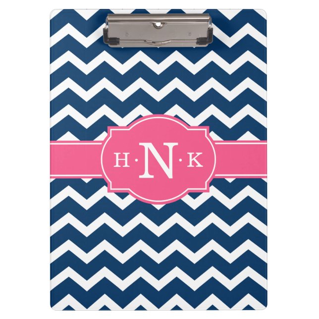 Porte-bloc Monogramme rose Chevron Bleu Fille (Devant)
