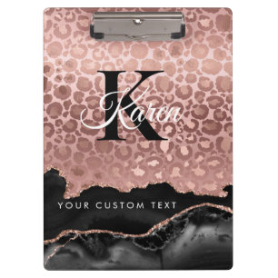 Porte-bloc Monogramme Rose D'Or Leopard Et Marbre Noir