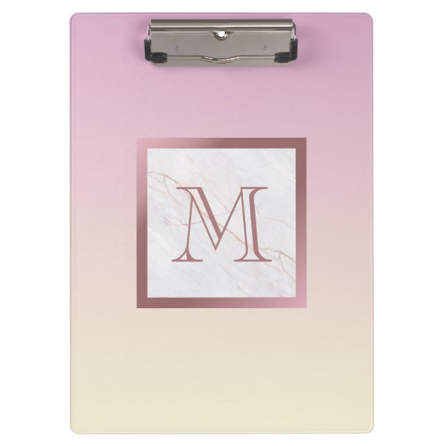 Porte-bloc Monogramme rose en marbre or rose Ombre (Devant)