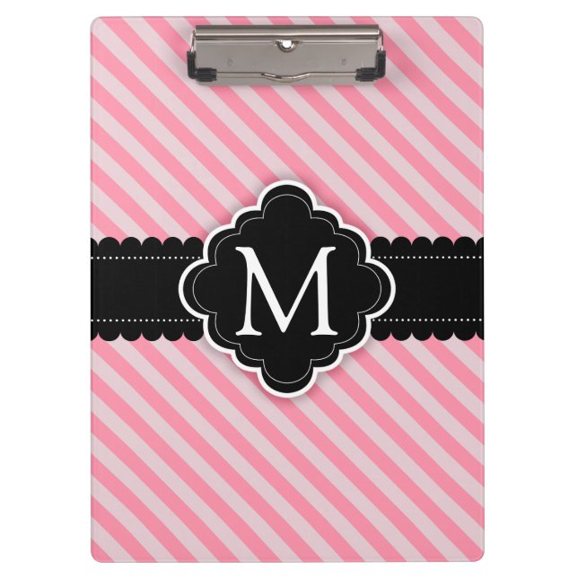 Porte-bloc Monogramme rose Girly de coutume de noir de motif (Devant)