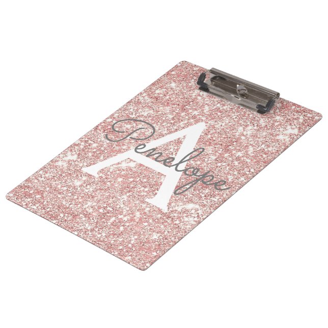 Porte-bloc Monogramme rose Parties scintillant or (Incliné)