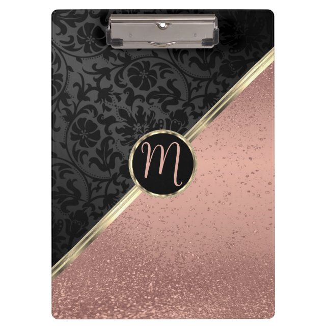 Porte-bloc Monogramme Rose Parties scintillant or et noir Dam (Devant)