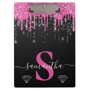 Porte-bloc Monogramme scintillant rose chaud et noir qui dégo