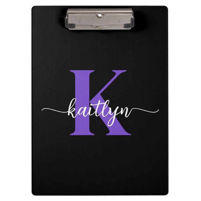 Porte-bloc Monogramme Script Violet Noir (Devant)