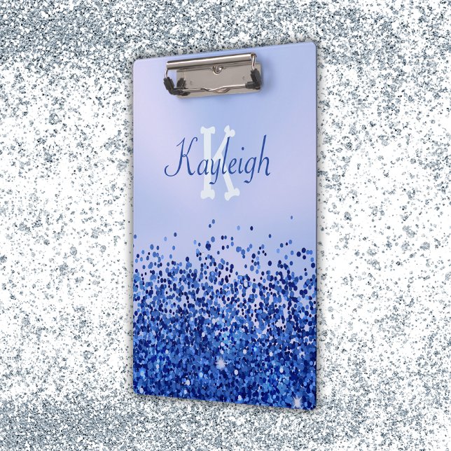 Porte-bloc Monogramme simple en métal brossé bleu et Parties  (Créateur téléchargé)