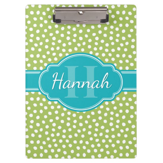 Porte-bloc Monogramme Turquoise de Motif blanc vert (Devant)