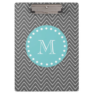 Porte-bloc Monogramme turquoise du motif de Chevron de gris