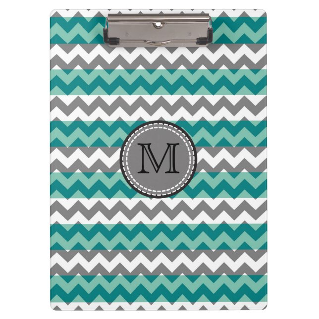 Porte-bloc Monogramme Turquoise et Grey Chevron Zigzag (Devant)