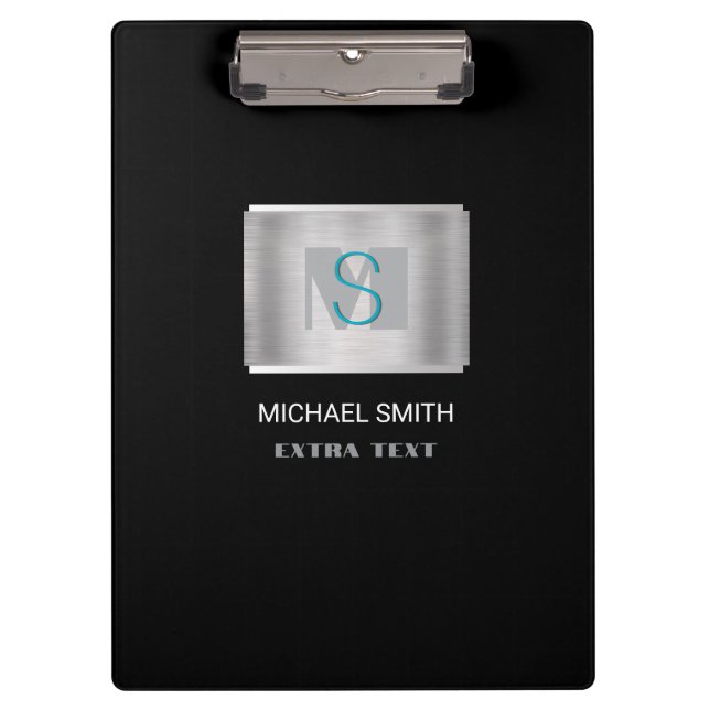 Porte-bloc Monogramme turquoise et gris Nom blanc, argent et  (Devant)