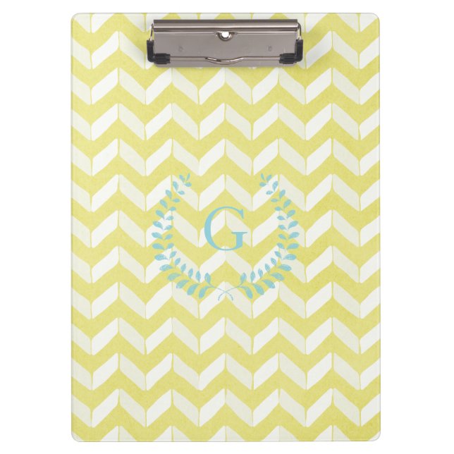 Porte-bloc Monogramme turquoise jaune en pastel chic de (Devant)