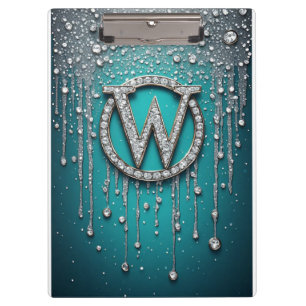 Porte-bloc Monogramme W sur paillettes qui dégoulinent de cou