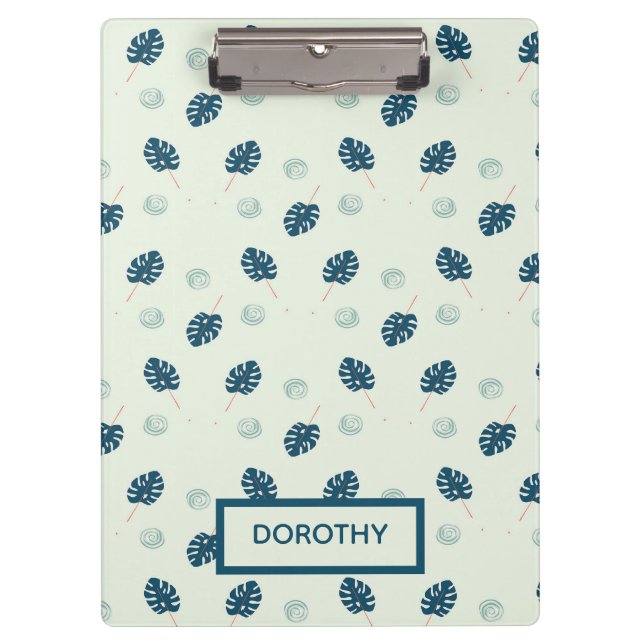 Porte-bloc Monstère tropicale monogramme feuille sur bleu (Devant)