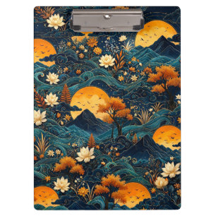 Porte-bloc Montagne de Lune Dorée Motif Floral de Lotus sous