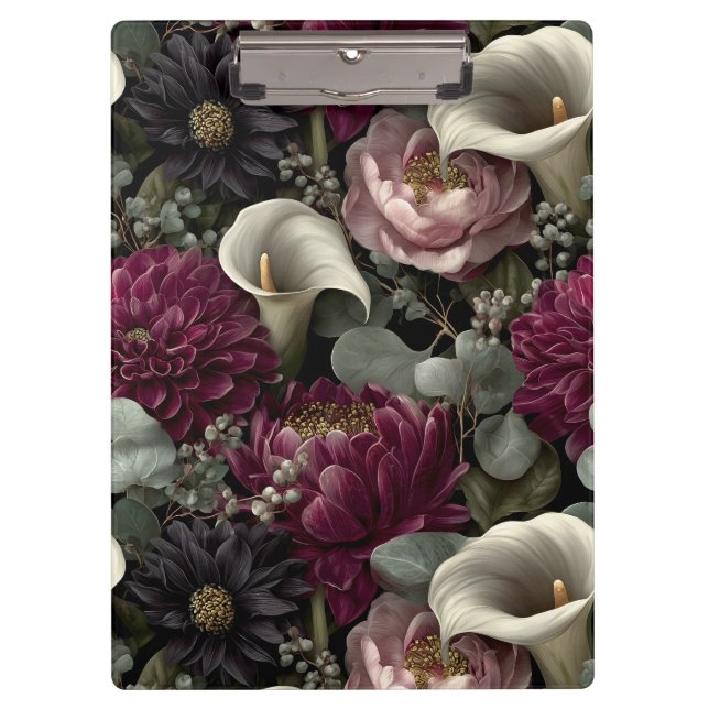 Porte-bloc Moody Floral Pattern with Dahlias and Calla Lilies (Devant)
