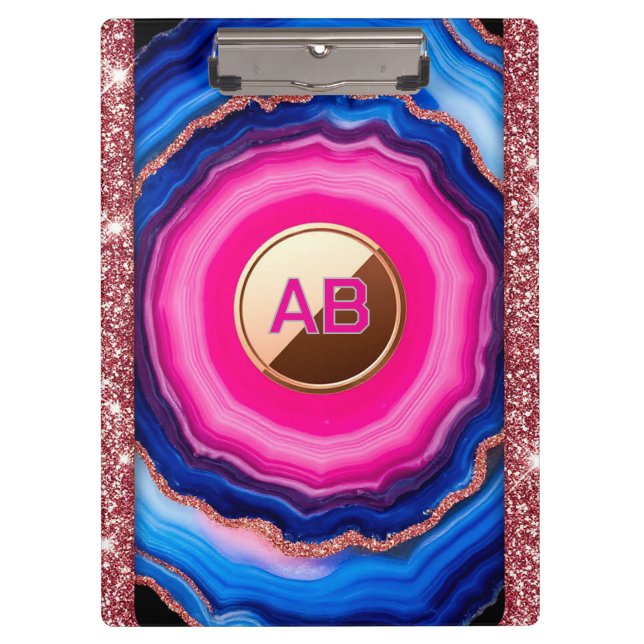 Porte-bloc Motif Abstrait d'Agate Vibrant avec Paillettes (Devant)